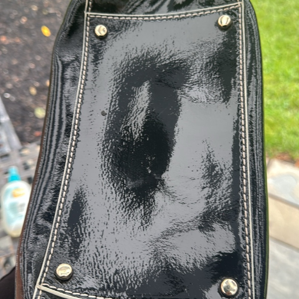 Kate Spade Black Patent Leather /white stitching Handbag - Picture 6 of 6